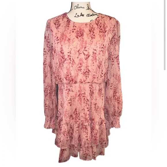 Aqua - pink with gold thread floral tiered dress - Picture 2 of 9